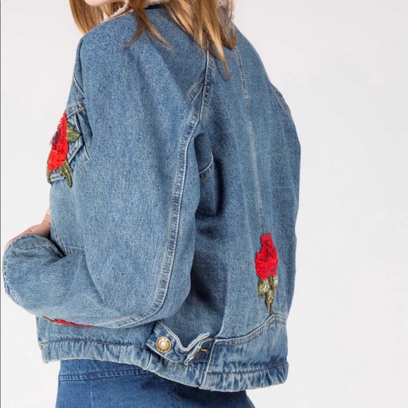 - SALE - Rose embroidered denim jacket - Picture 4 of 8